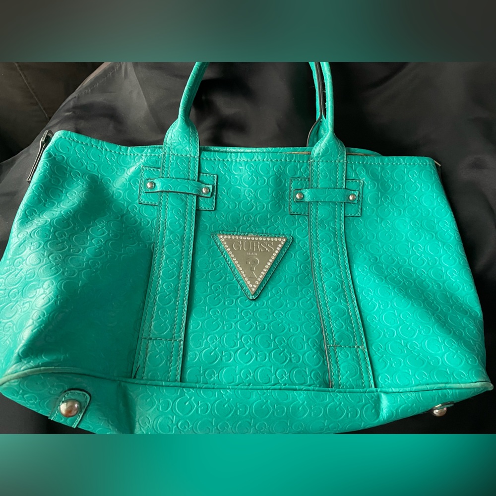 GUESS Large purse in bright Teal color with studded Guess logo